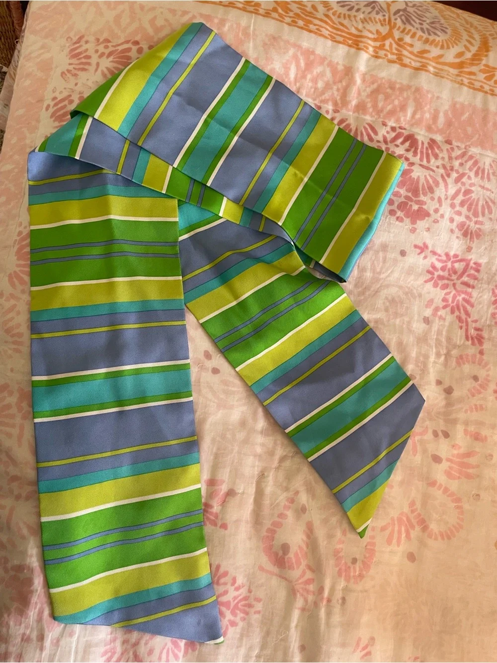 J. McLaughlin Striped Silk Scarf — Blue, Green & Lime